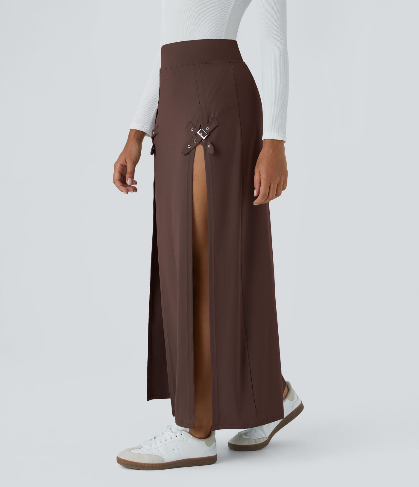 High Waisted Decorative Buckle Split 2-in-1 Maxi Casual Skirt High Waisted Decorative Buckle Split 2-in-1 Maxi Casual Skirt