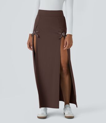 High Waisted Decorative Buckle Split 2-in-1 Maxi Casual Skirt High Waisted Decorative Buckle Split 2-in-1 Maxi Casual Skirt