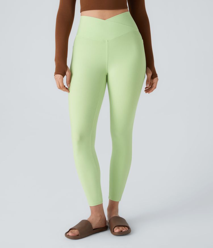 Halara Flex™ Jegging 7/8 Tricot Extensible Coloré à Taille Haute Croisée avec Poches Latérales