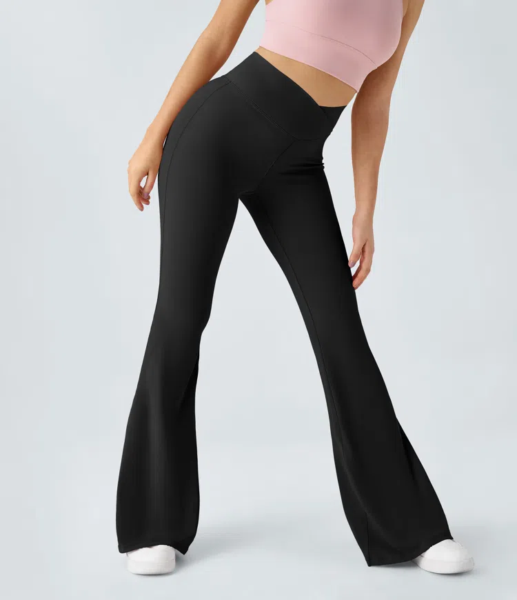 Crossover High Waist Back Pocket Super Flare Leggings