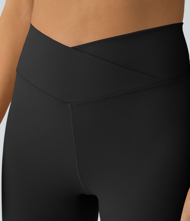 Cross Over High-Waisted Back Pocket Super Flare Leggings