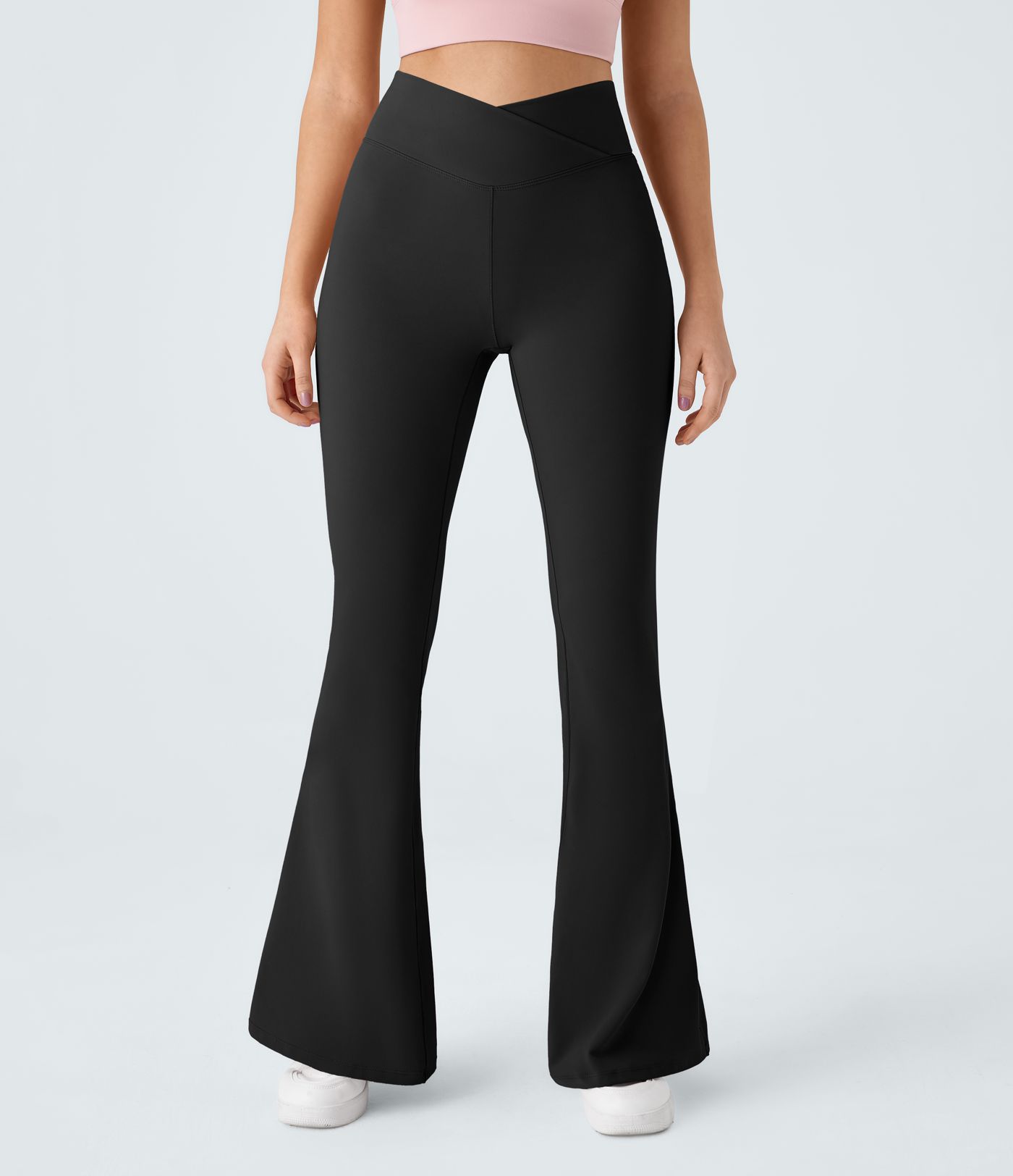 Cross Over High Waist Back Pocket Super Flare Leggings