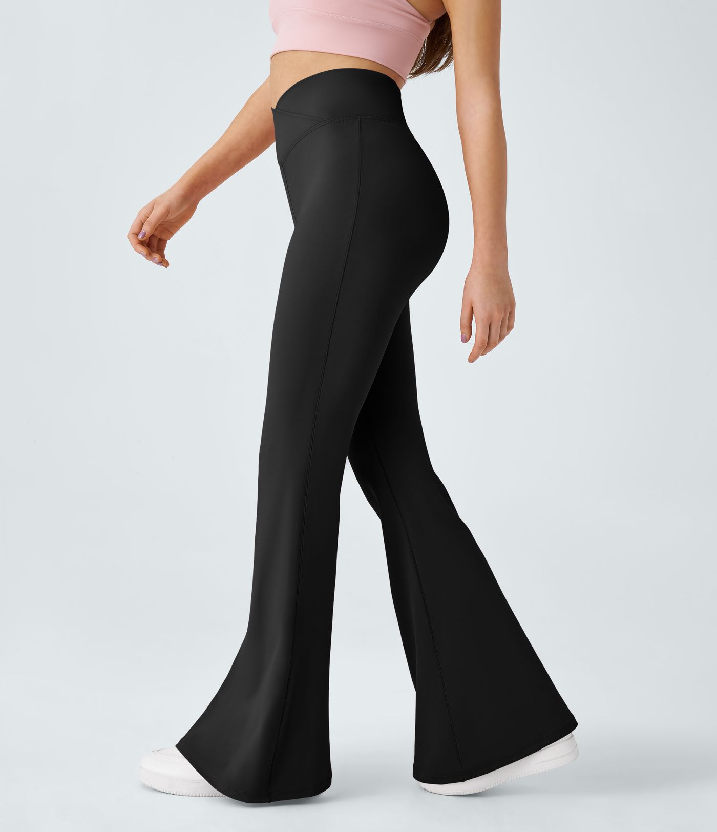 Cross Over High Waist Back Pocket Super Flare Leggings