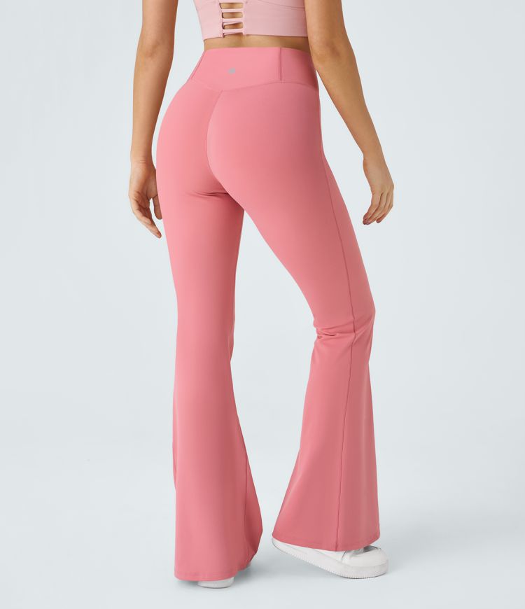Crossover High Waisted Back Pocket Super Flare Leggings