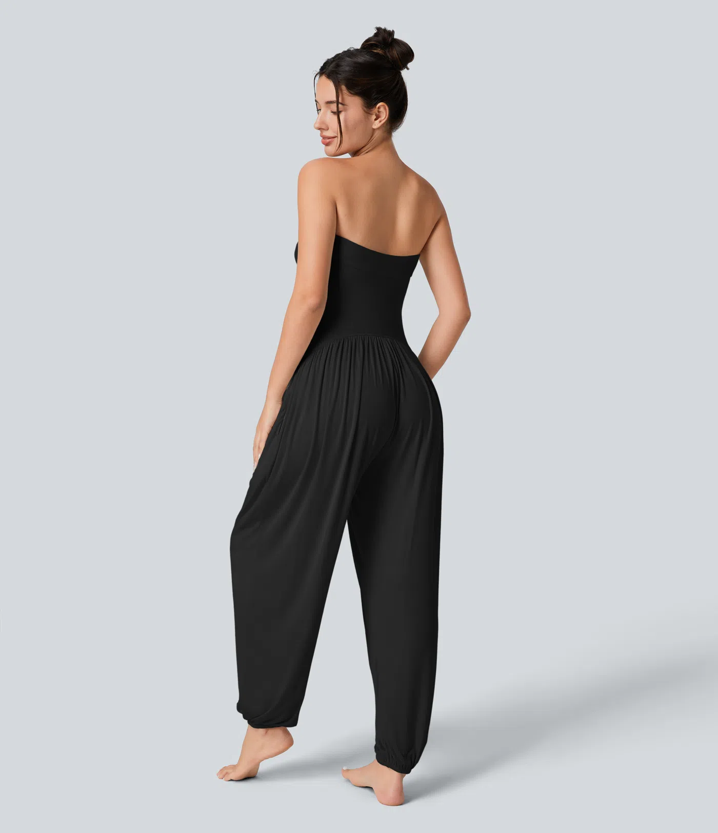 Ribbed Tube Backless Side Pocket Casual Jumpsuit