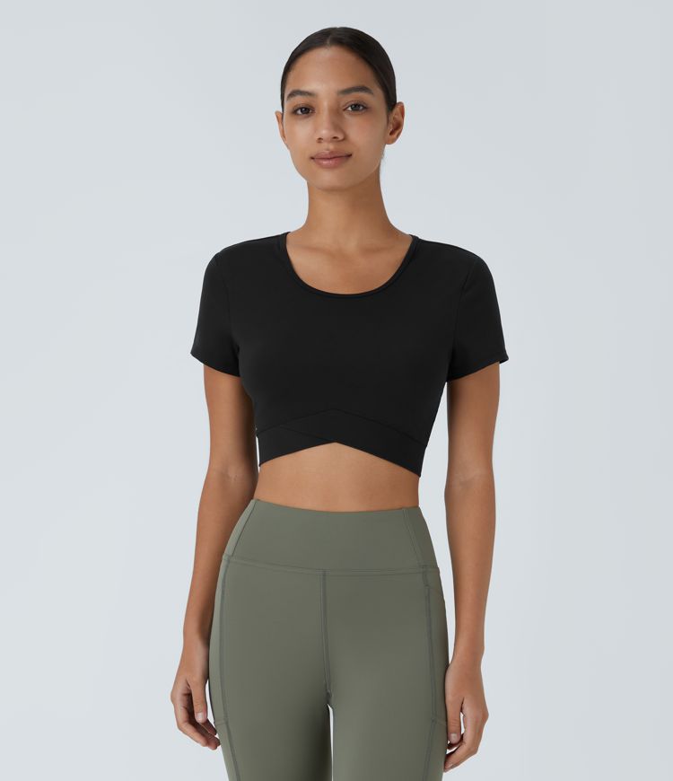 Softlyzero™ Plush Crossover Hem Cropped Sports Top