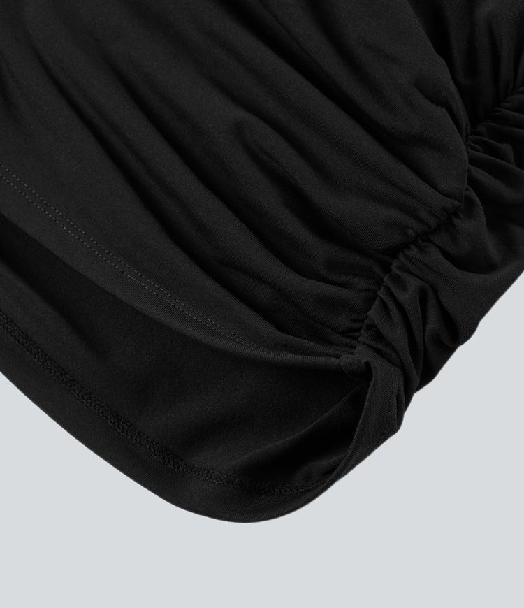 V Neck Cap Sleeve Crossover Ruched Solid Work Blouse