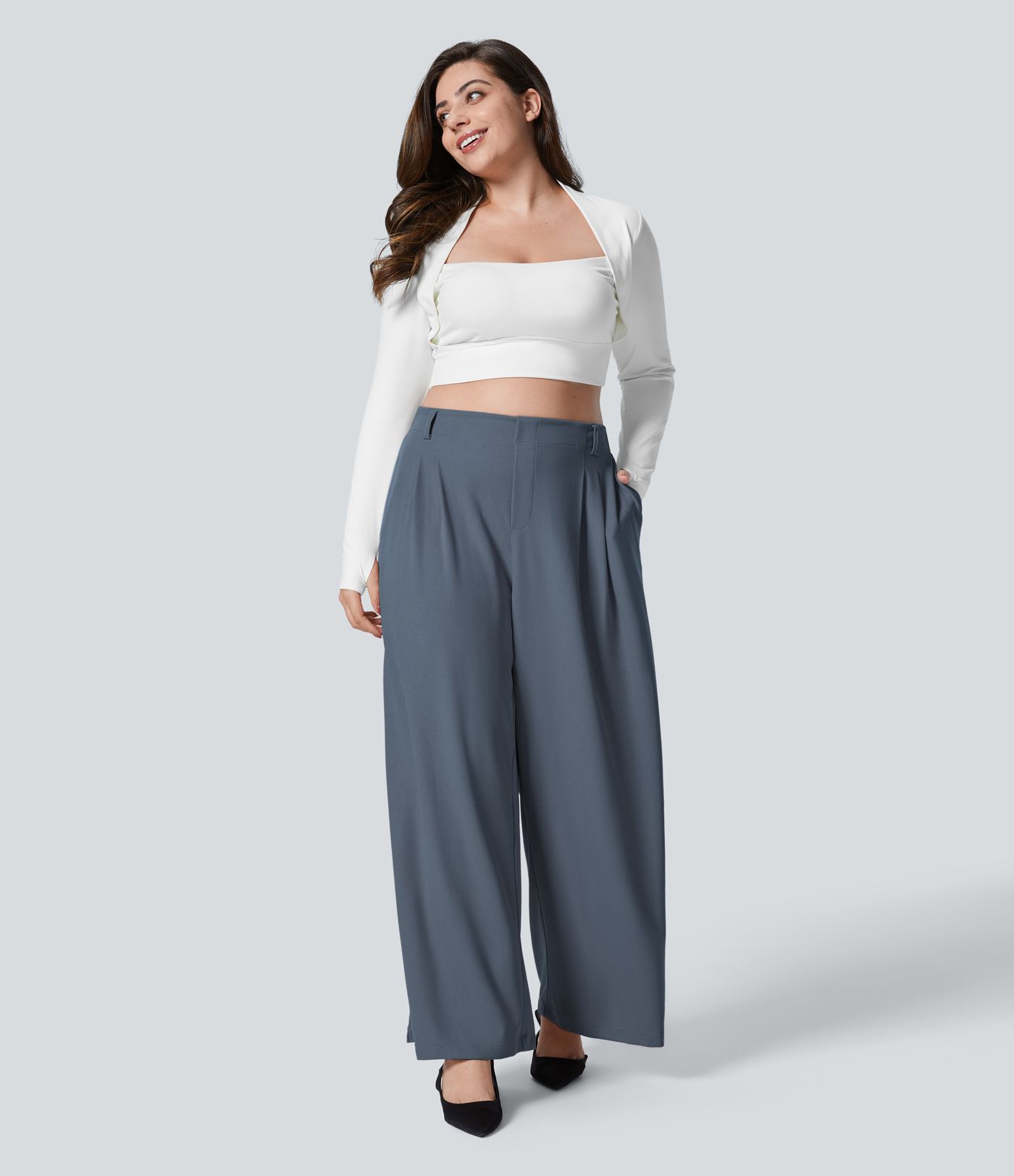 Halara Flex™ High Waisted Pocket Wide Leg Waffle Women Baggy Work Pants Plus Size