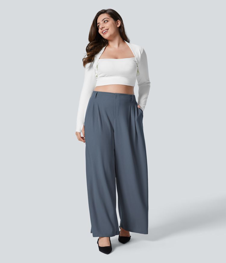Halara Flex™ High Waisted Pocket Wide Leg Waffle Women Baggy Work Pants Plus Size