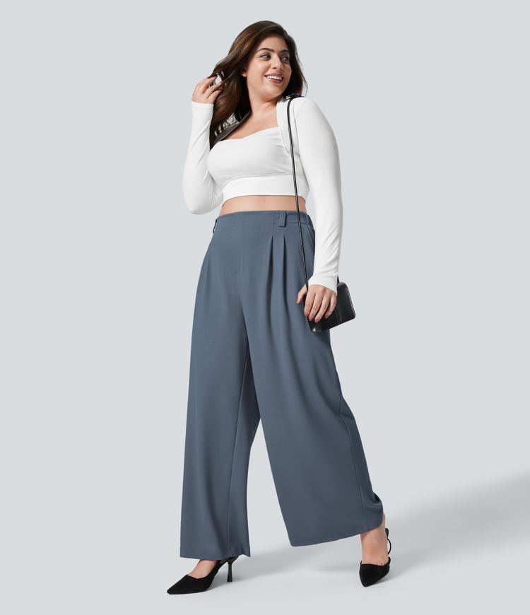 Halara Flex™ High Waisted Pocket Wide Leg Waffle Women Baggy Work Pants Plus Size