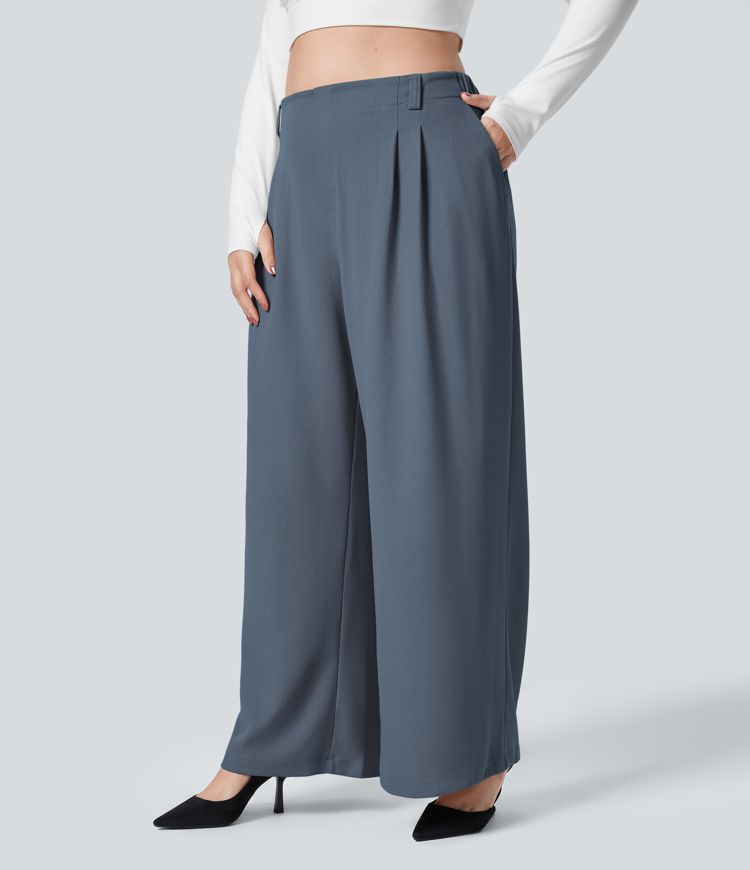 Halara Flex™ High Waisted Pocket Wide Leg Waffle Women Baggy Work Pants Plus Size