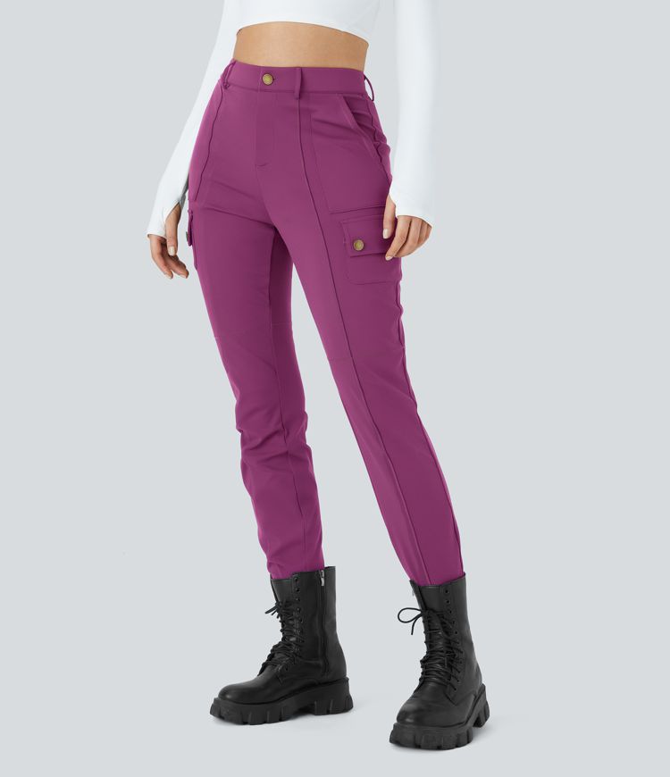 DayStretch High Waisted Zipper Pockets Solid Skinny Cargo Trousers