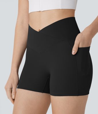 SoftlyZero™ Crossover High Waisted Pocket Antislip Yoga Biker Shorts 3''-UPF50+