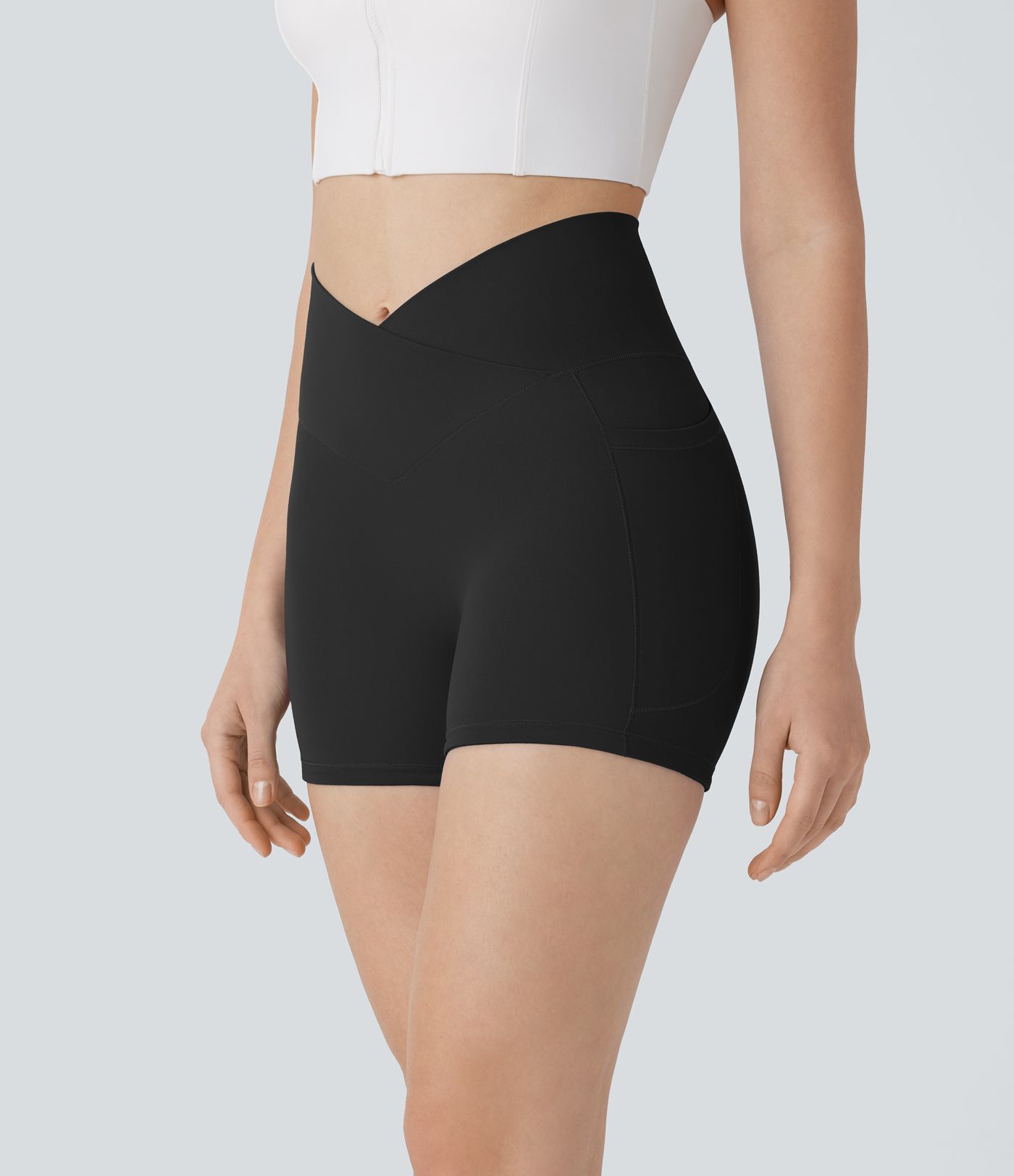 SoftlyZero™ Crossover High Waisted Pocket Antislip Yoga Biker Shorts 3''-UPF50+