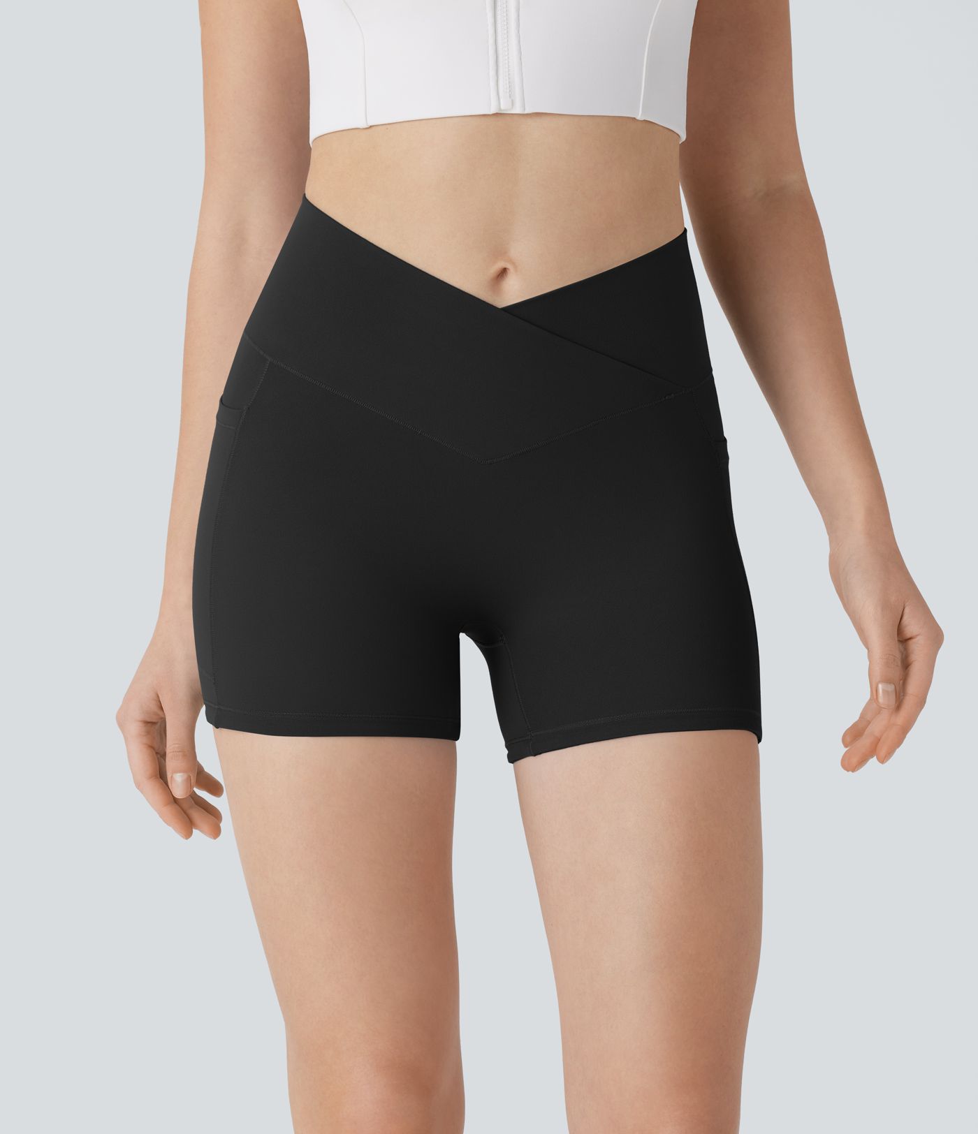 SoftlyZero™ Crossover High Waisted Pocket Antislip Yoga Biker Shorts 3''-UPF50+