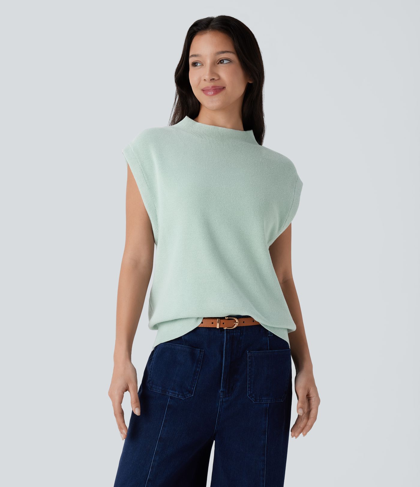 Lässiger Pullover mit Stehkragen und Flügelärmeln