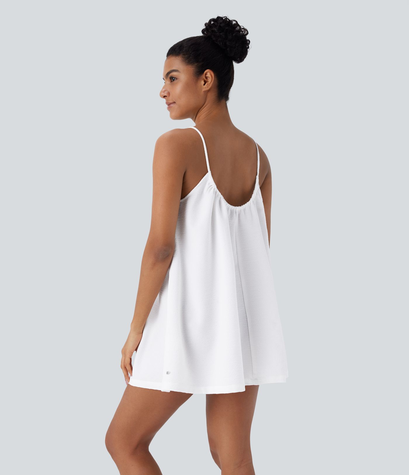 Adjustable Tie Neck Cut Out Stripe Mini Lounge Slip Dress