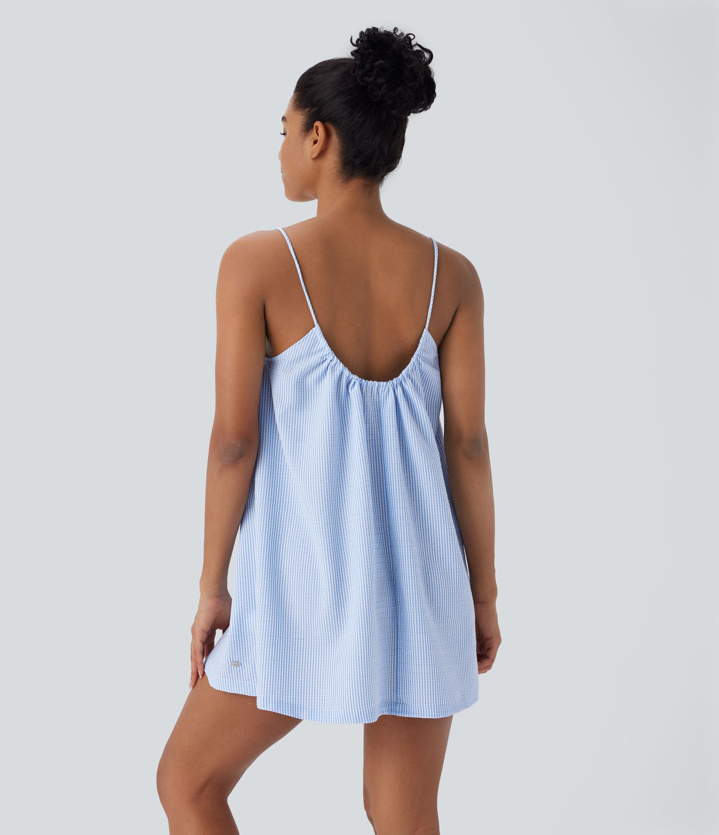 Adjustable Tie Neck Cut Out Stripe Mini Lounge Slip Dress