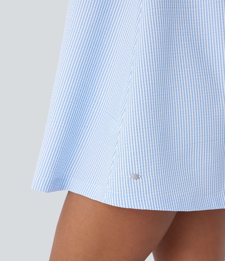 Adjustable Tie Neck Cut Out Stripe Mini Lounge Slip Dress