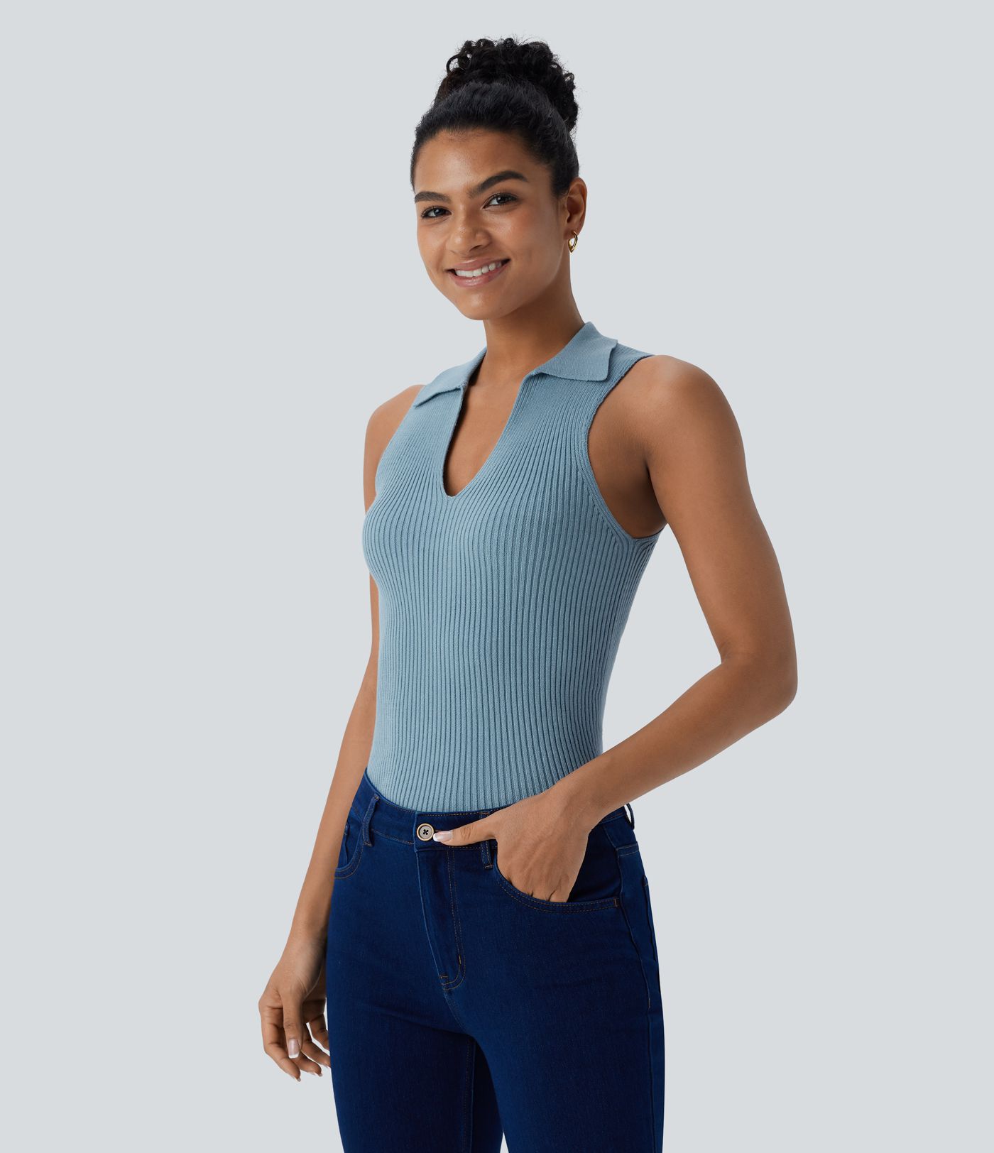 Suéter sin mangas cuello V cuello