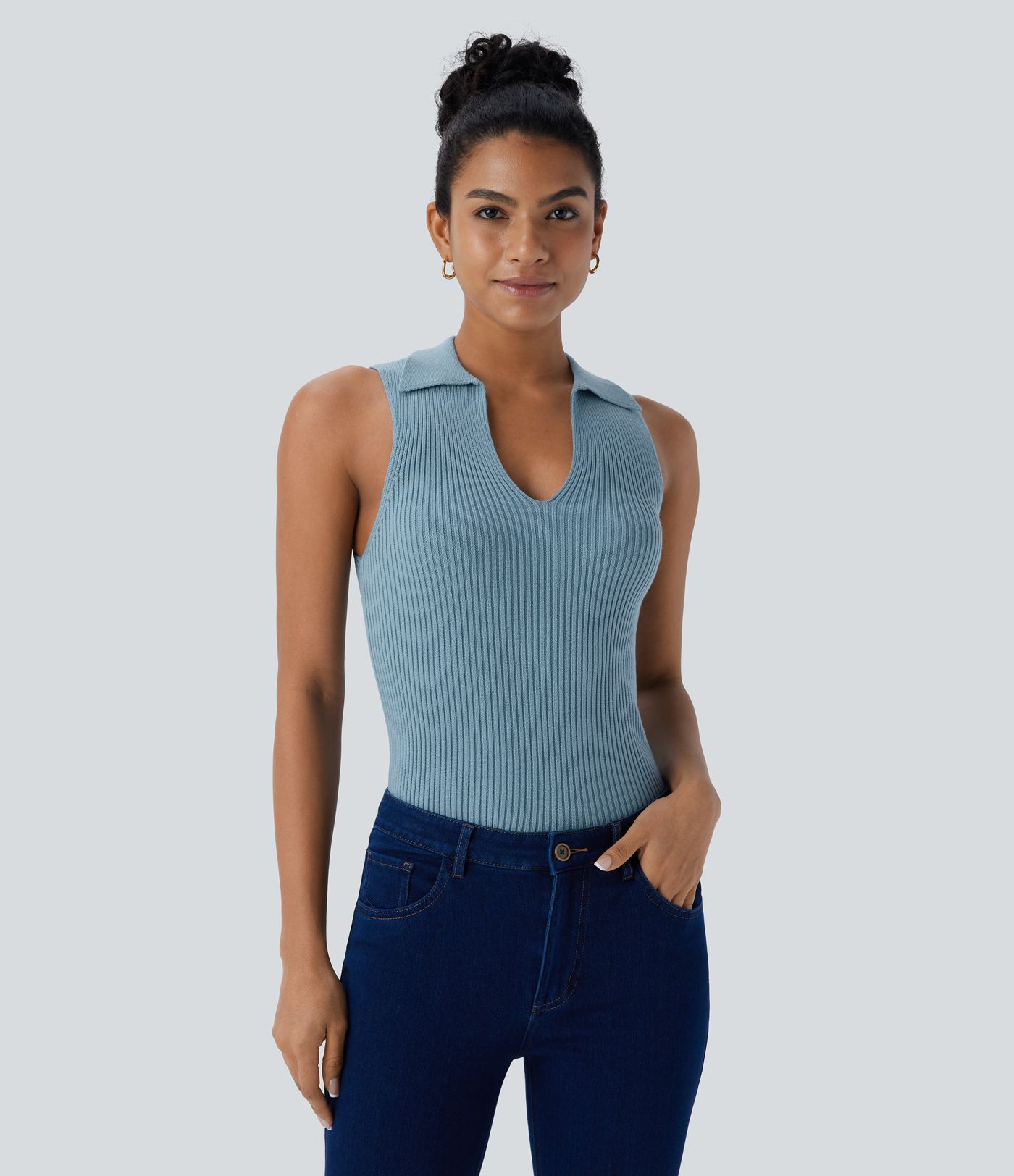 Suéter sin mangas cuello V cuello