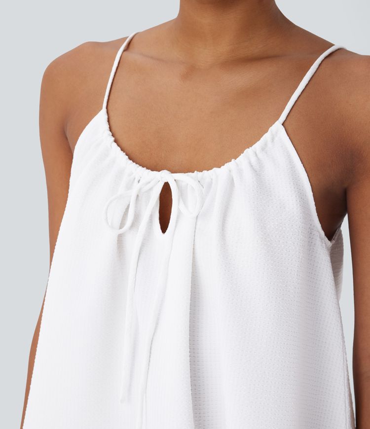 Adjustable Tie Neck Cut Out Stripe Mini Lounge Slip Dress