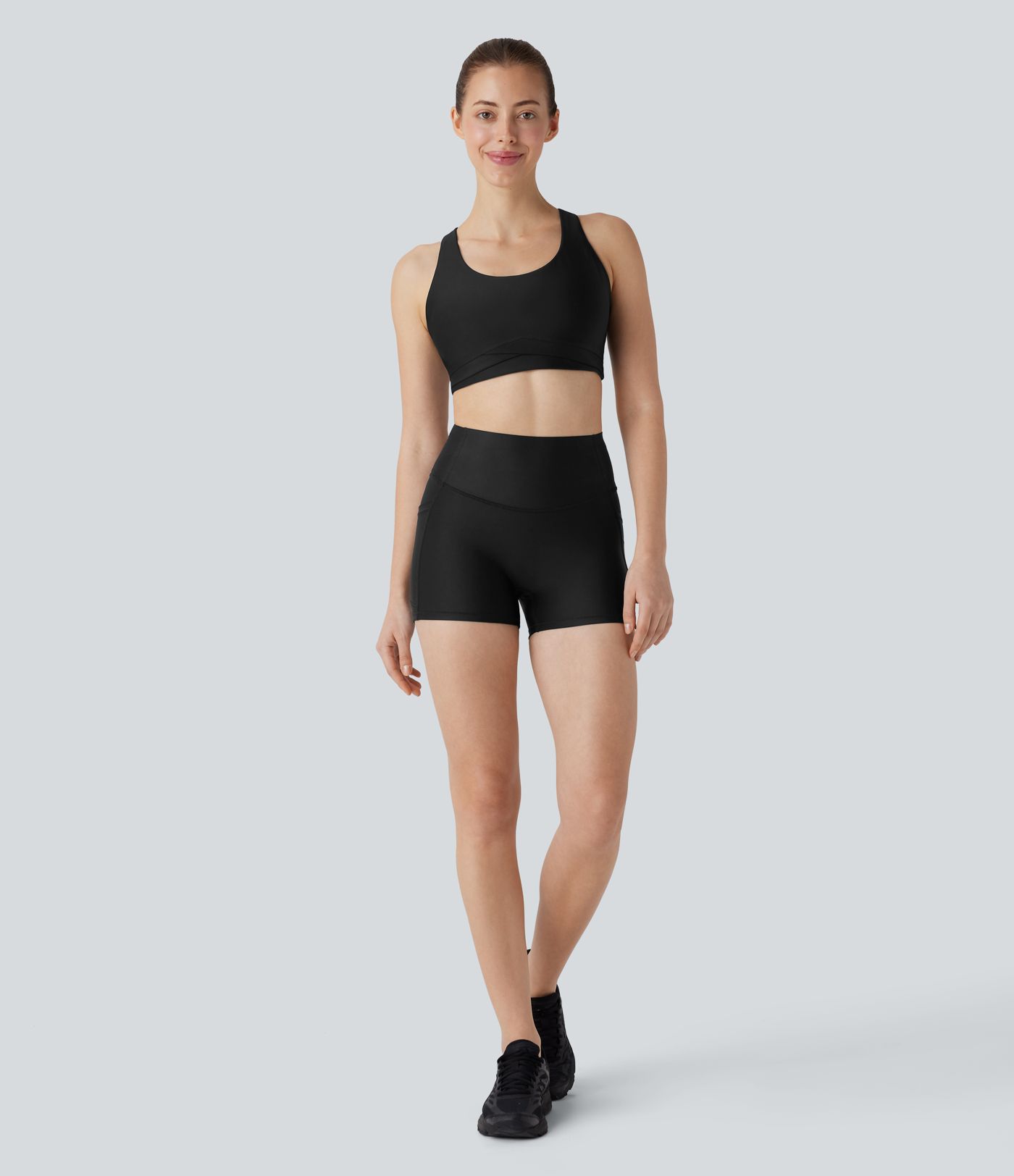 High Waisted Tummy Control Pocket Sheen Running Biker Shorts 3''