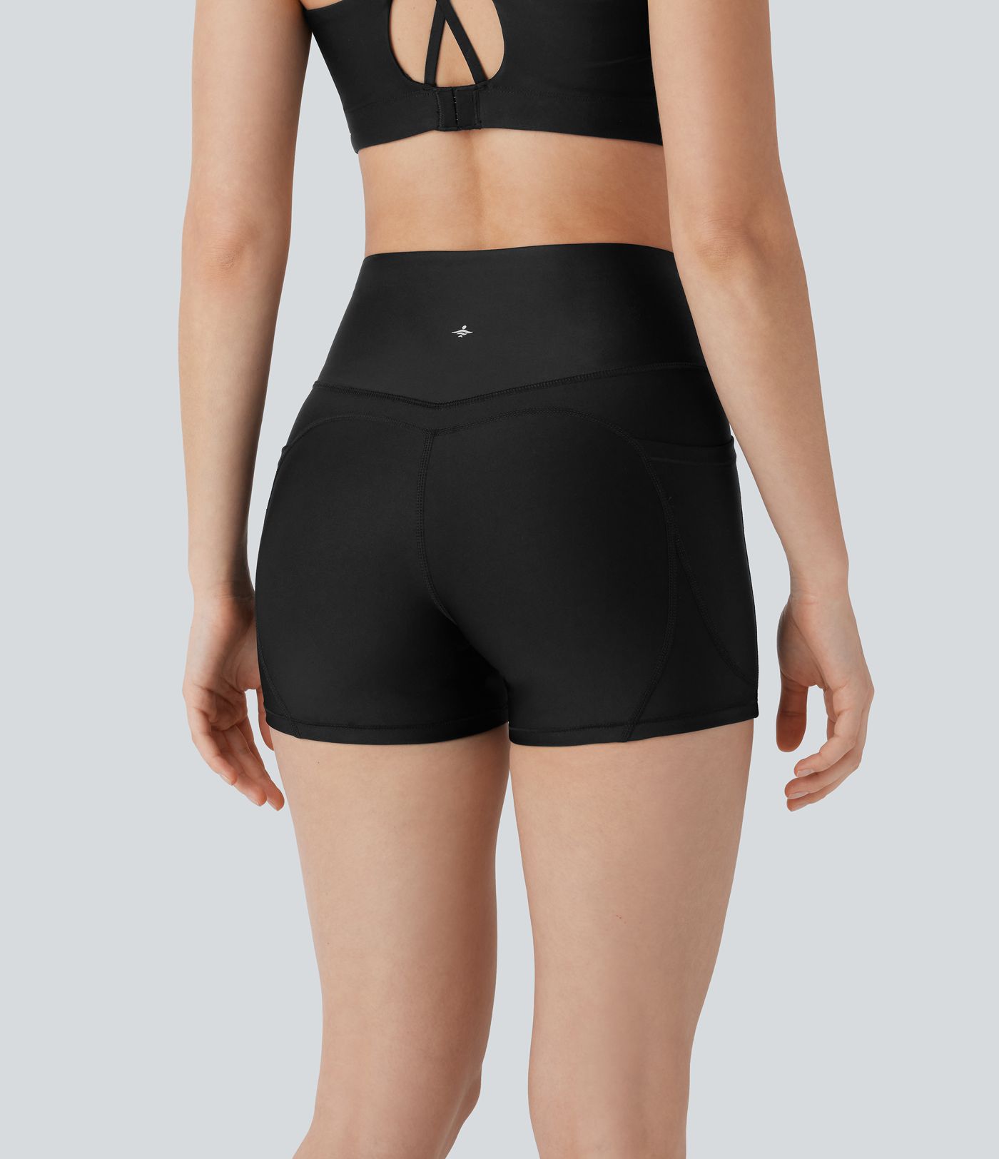 High Waisted Tummy Control Pocket Sheen Running Biker Shorts 3''