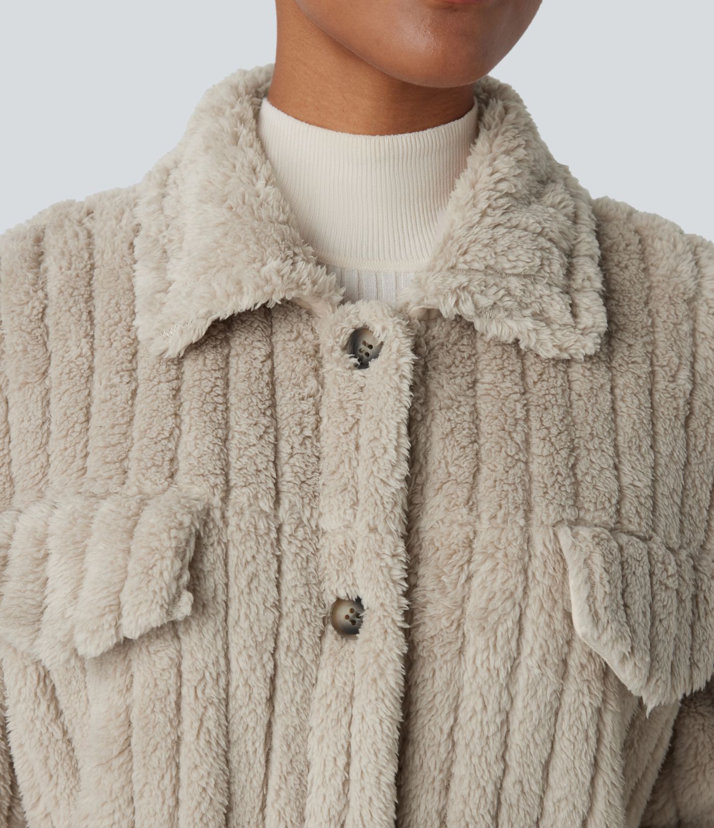 Chaqueta sherpa cuello botón manga larga