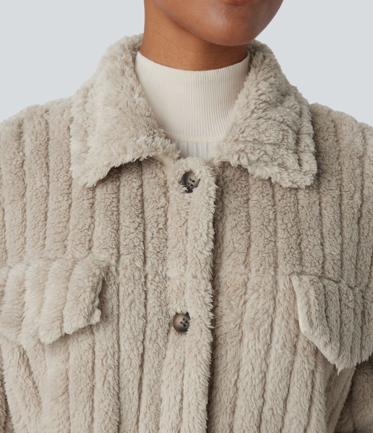 Chaqueta sherpa cuello botón manga larga