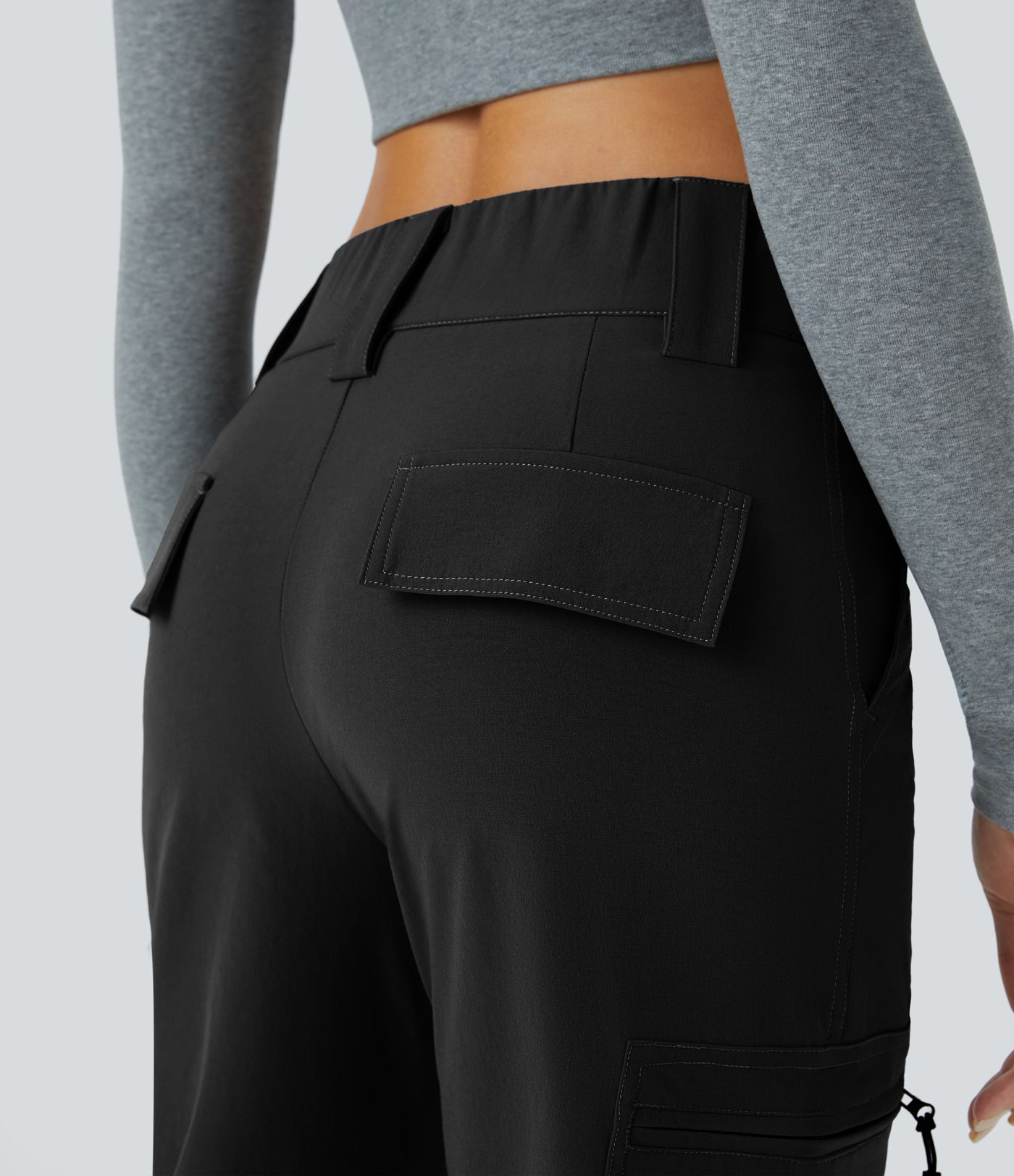 Joggers cargo tiro medio botón cremallera múltiples bolsillos cordón ajustable