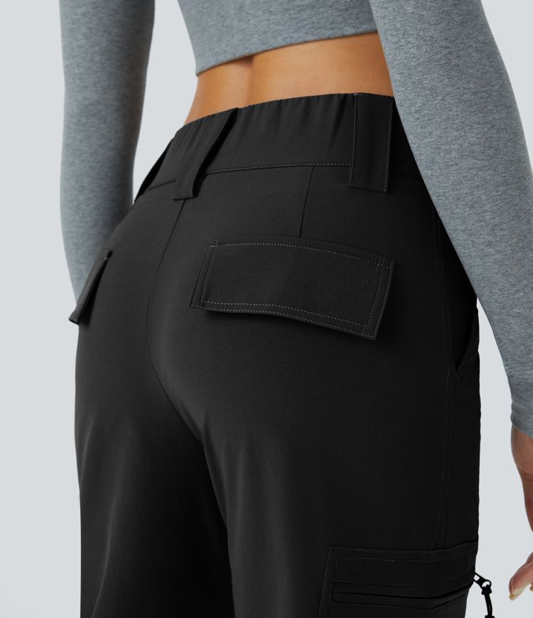 Mid Rise Zipper Pockets Casual Cargo Joggers