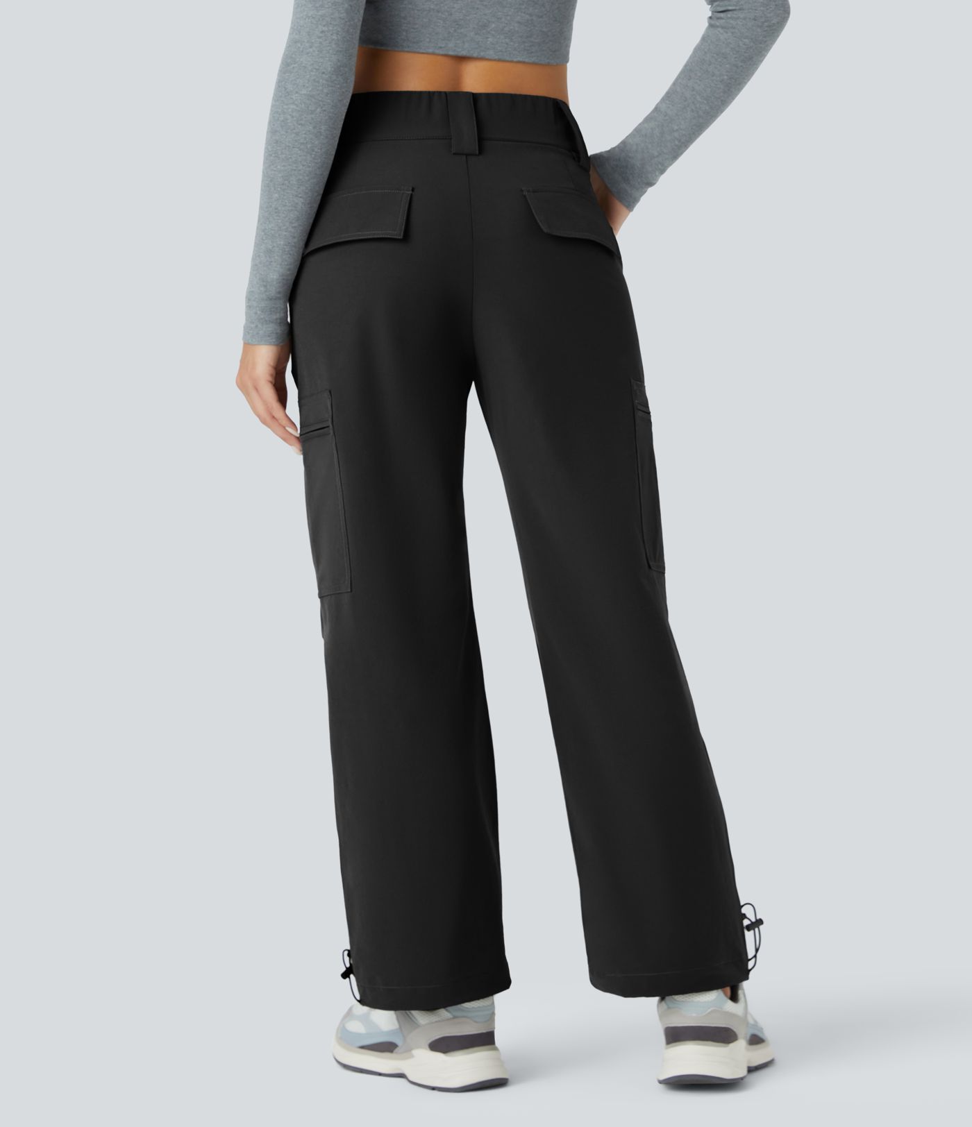 Joggers cargo tiro medio botón cremallera múltiples bolsillos cordón ajustable