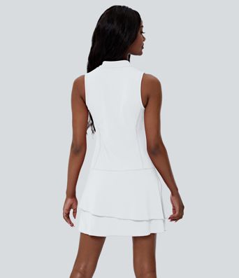 SoftlyZero™ Airy Tiered Ruffle 2-Piece Pocket Cool Touch Mini Golf Active Dress-UPF50+