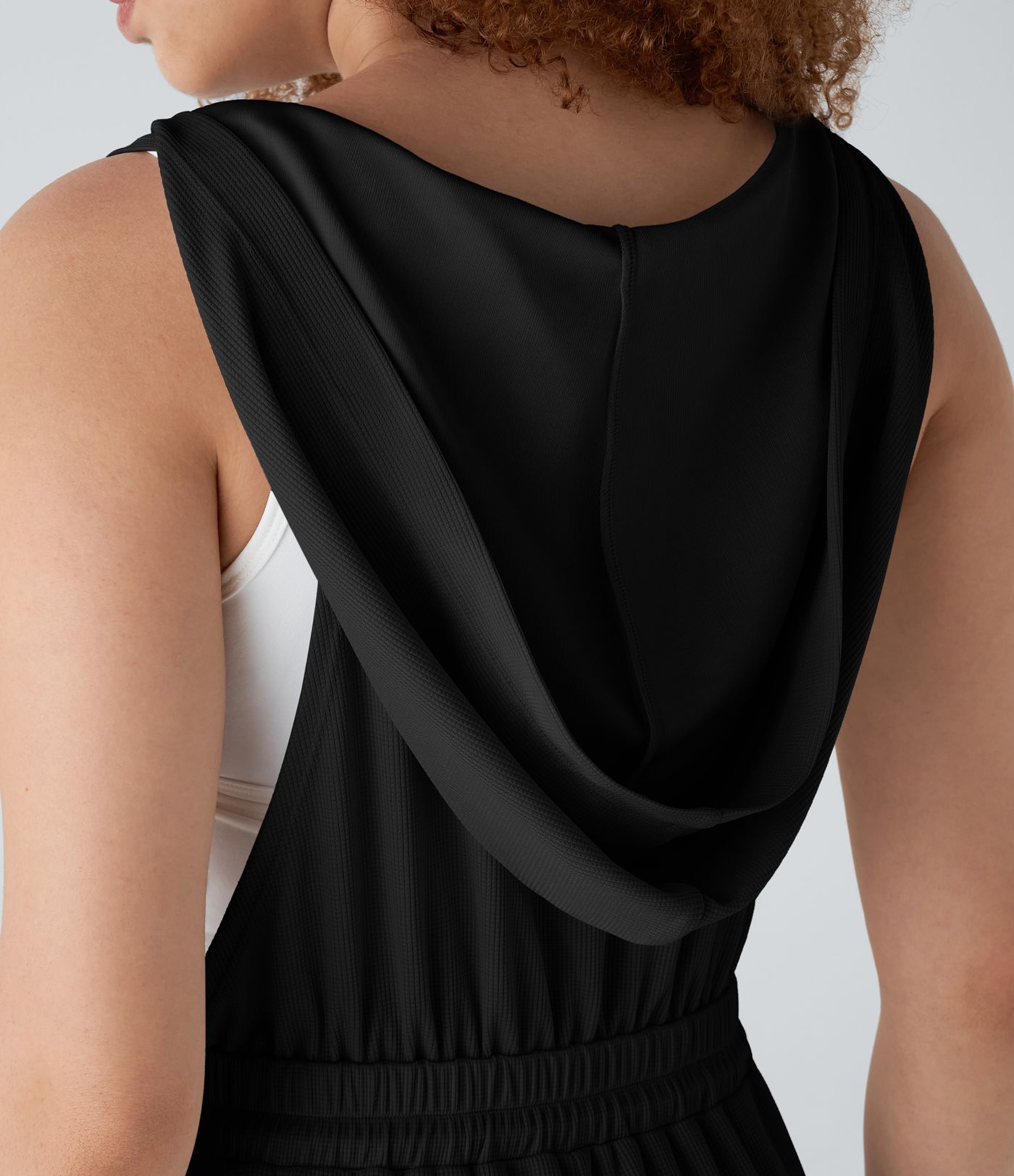 Hooded adjustable straps, drawstring, multiple pockets, waffle casual overall