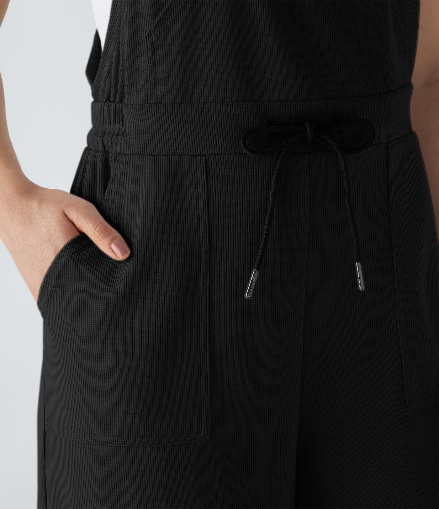 Hooded adjustable straps, drawstring, multiple pockets, waffle casual overall