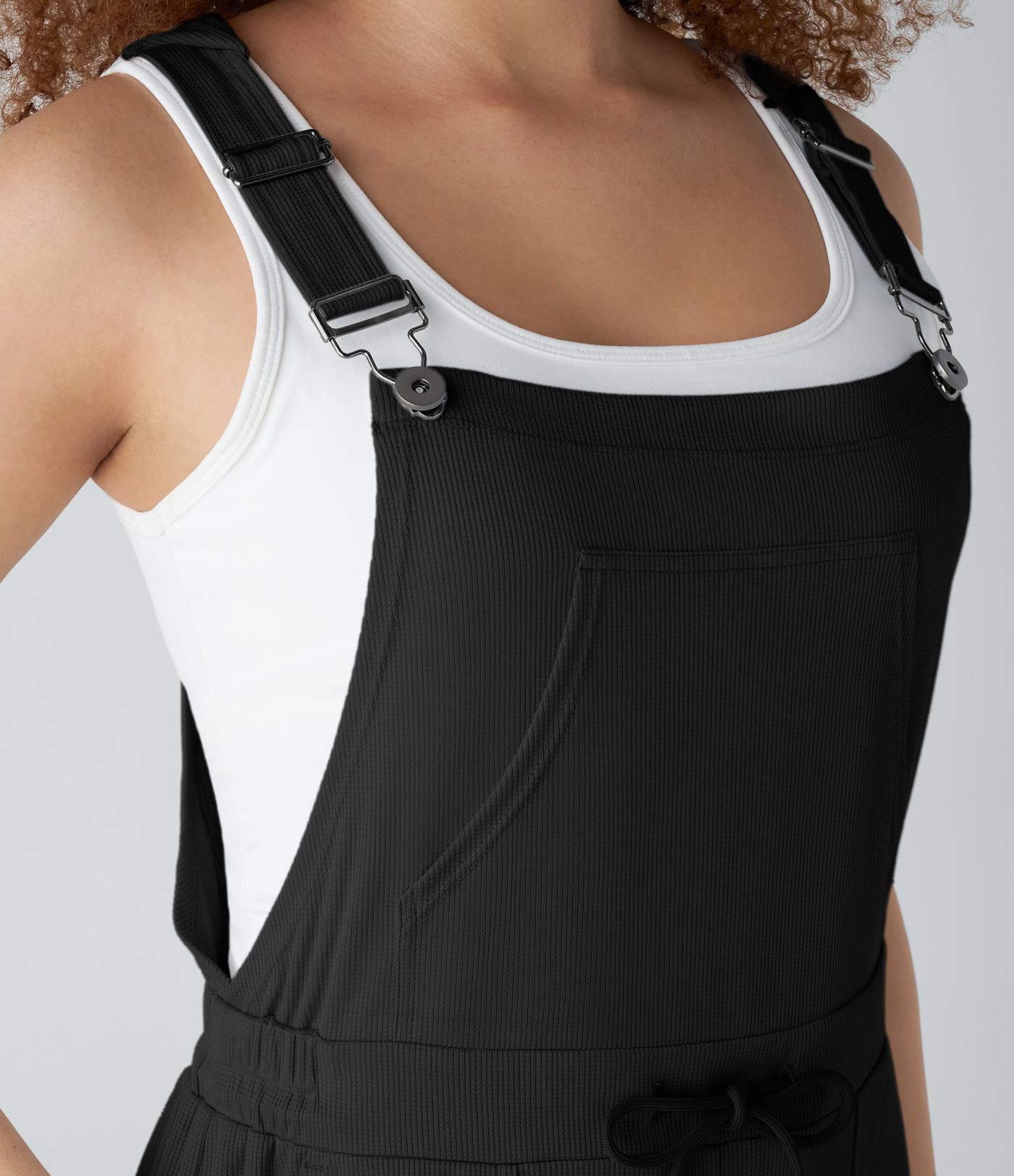 Hooded adjustable straps, drawstring, multiple pockets, waffle casual overall