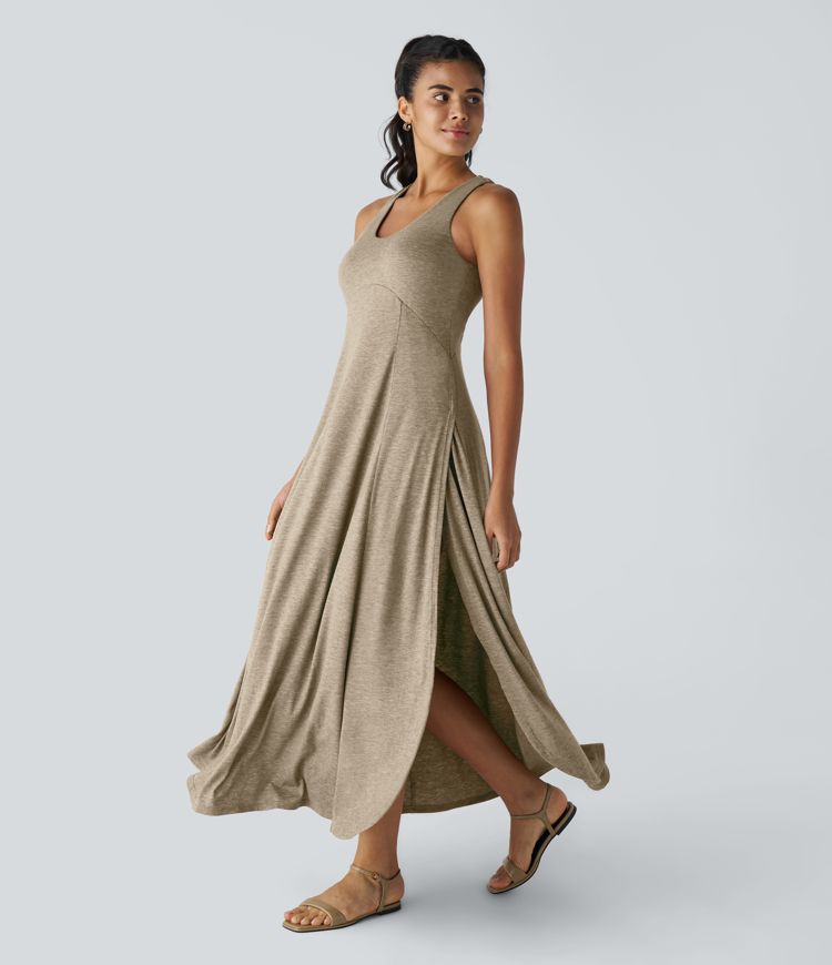 U Neck Flowy Maxi Casual Tank Dress