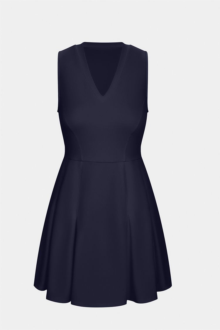 Robe Golf Sport Mini à Col en V sans Manches avec Ourlet Plissé