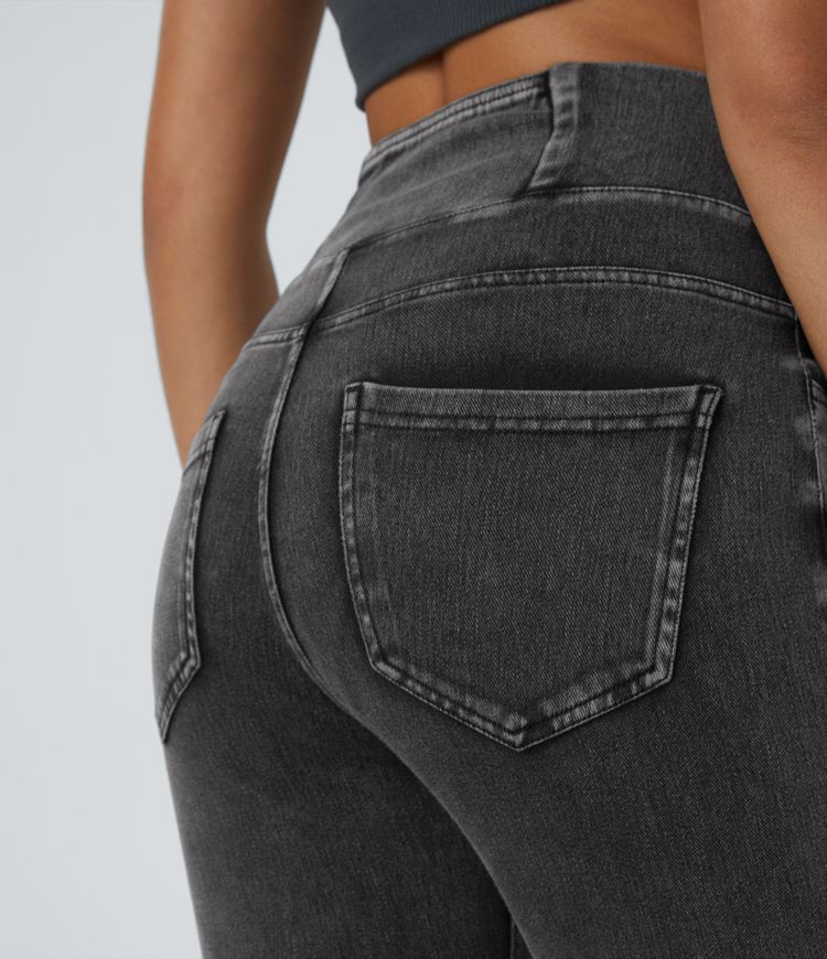 Halara Flex™ Arbeitsleggings aus elastischem Strick-Denim mit hohem Bund und mehreren Taschen