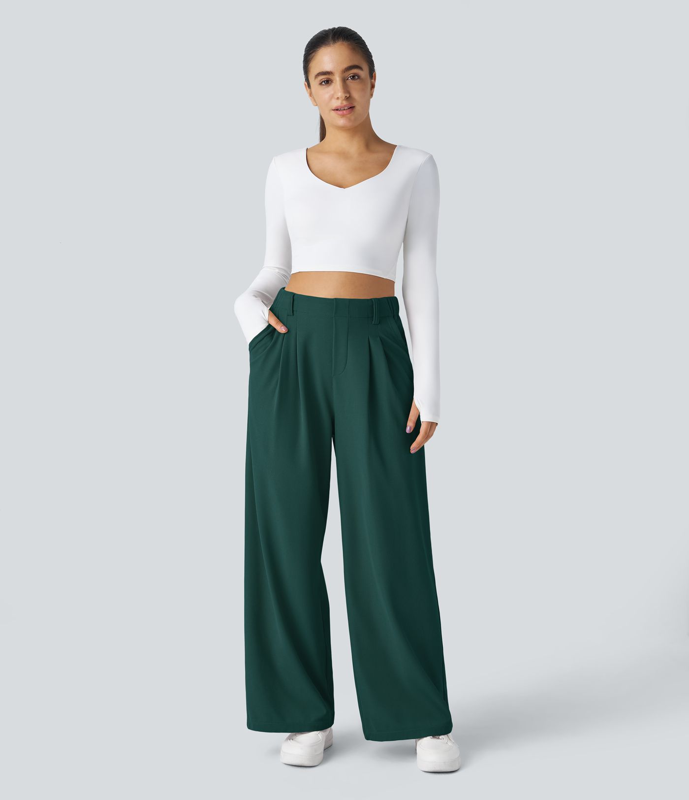 Halara Flex™ High Waisted wiht Pocket Wide Leg Waffle Women Suit Work Pants