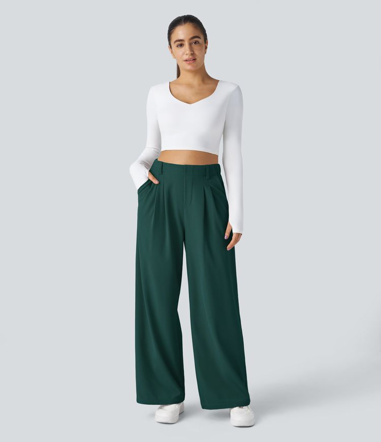 Halara Flex™ High Waisted Pocket Wide Leg Waffle Work Trousers