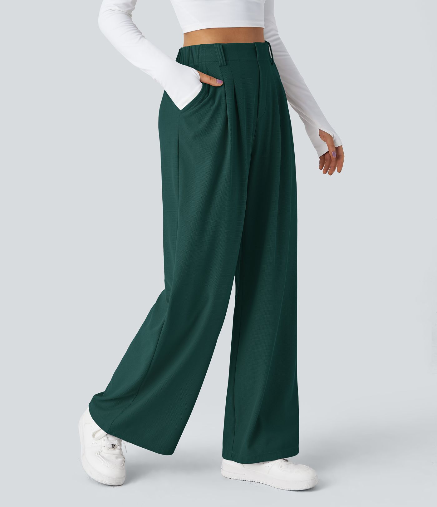 Halara Flex™ High Waisted wiht Pocket Wide Leg Waffle Women Suit Work Pants