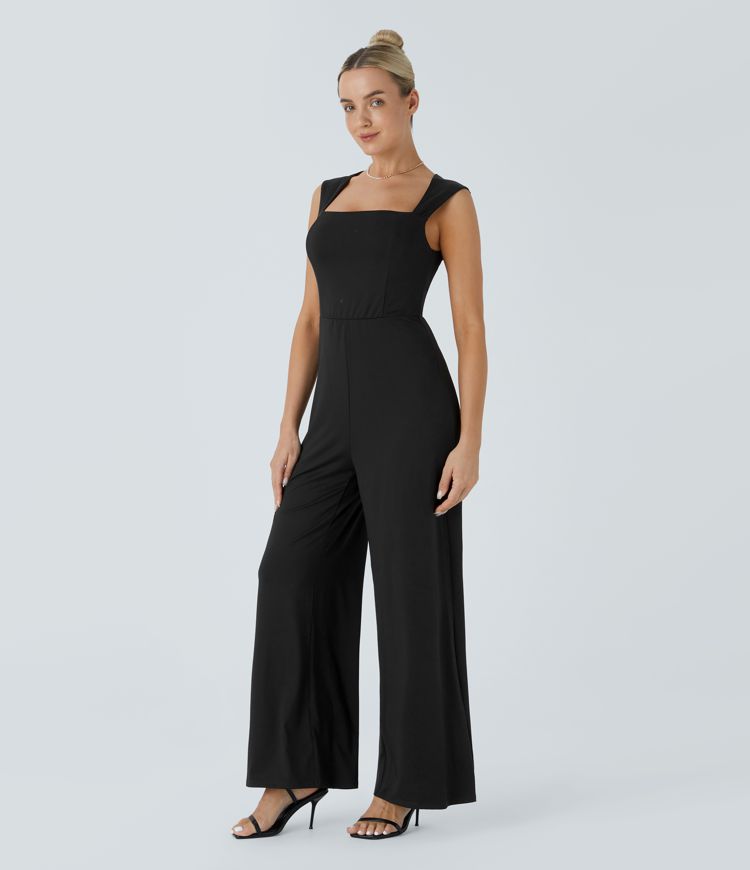 Square Neck Sleeveless Bridesmaid and Wedding Guest Jumpsuit