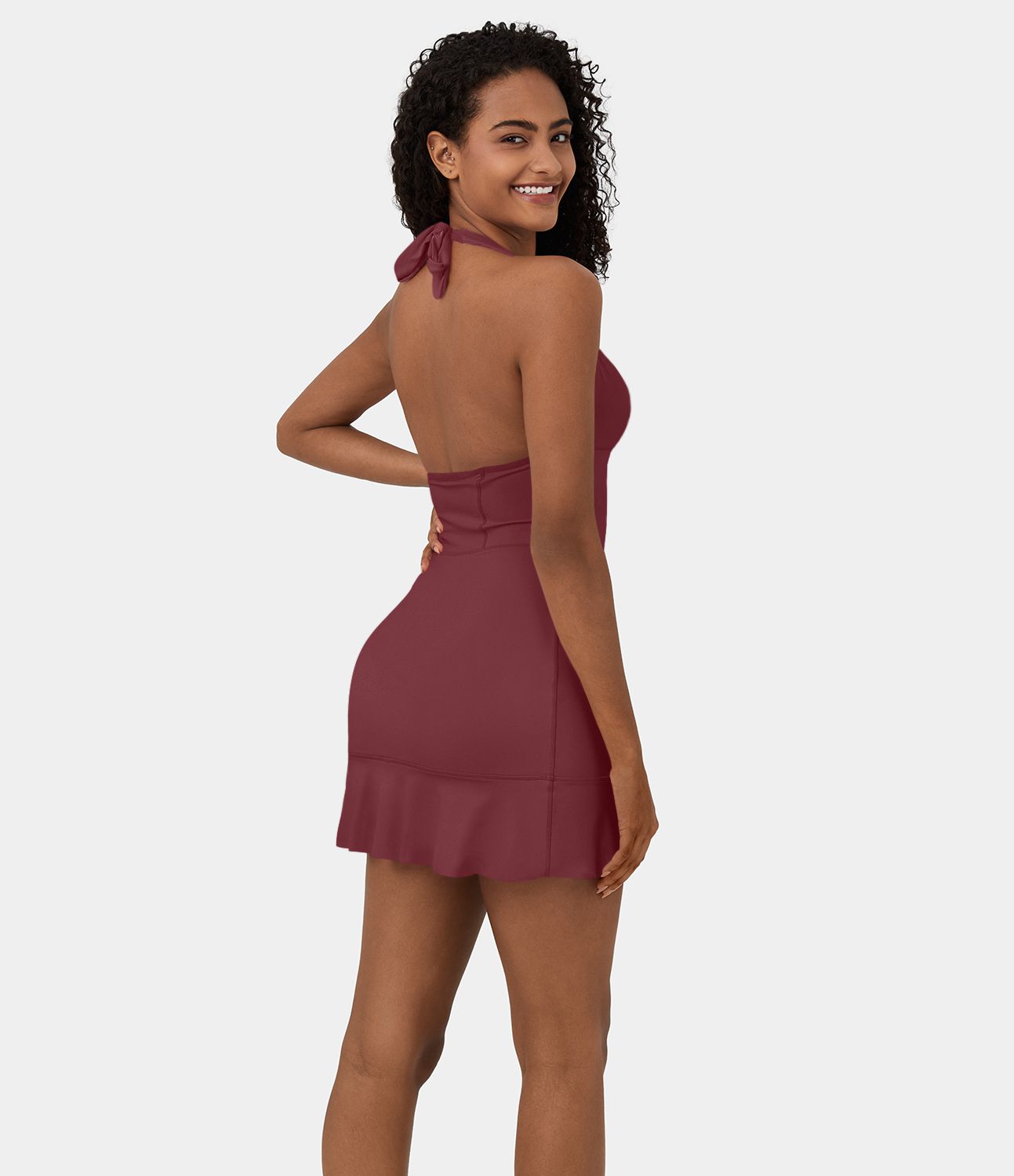 SoftlyZero™ Airy Halter Tie Back Corset Ruffle Hem Mini Cool Touch Casual Dress-UPF50+