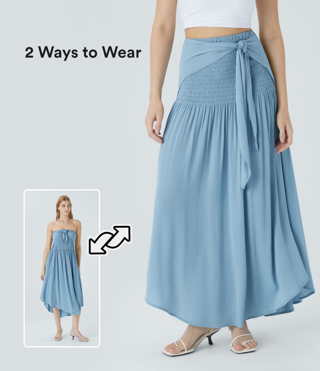 High-waist shirred front tie maxi vacation look skirt