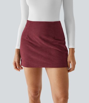 High Waisted 2-in-1 A Line Mini Corduroy Casual Skirt