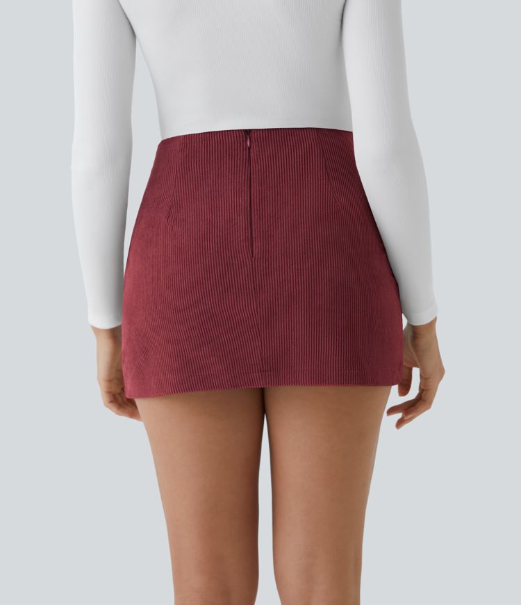 High Waisted 2-in-1 A Line Mini Corduroy Casual Skirt