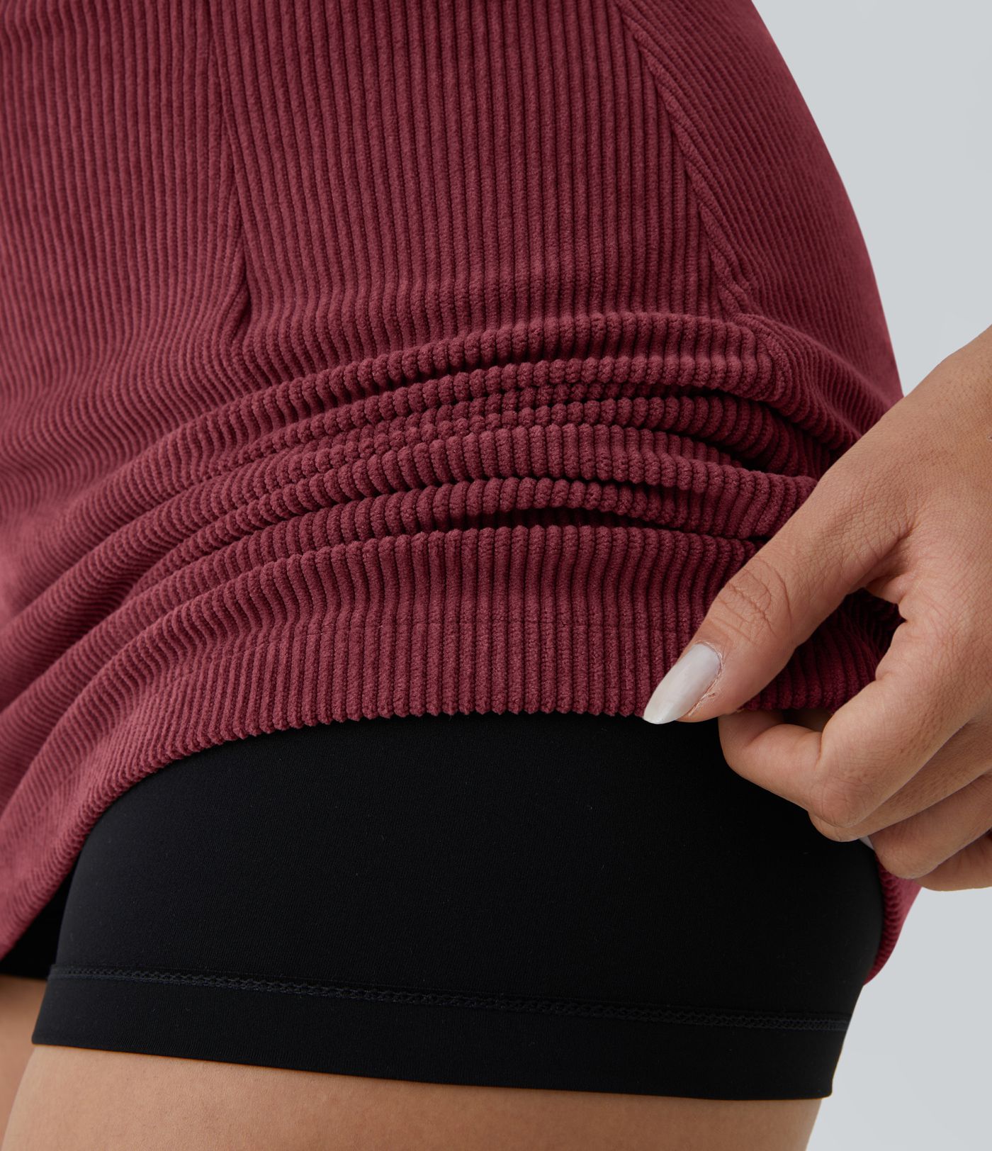 High Waisted 2-in-1 A Line Mini Corduroy Casual Skirt