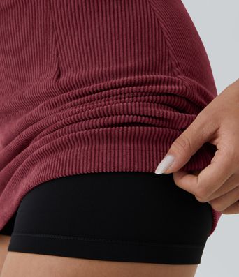 High Waisted 2-in-1 A Line Mini Corduroy Casual Skirt